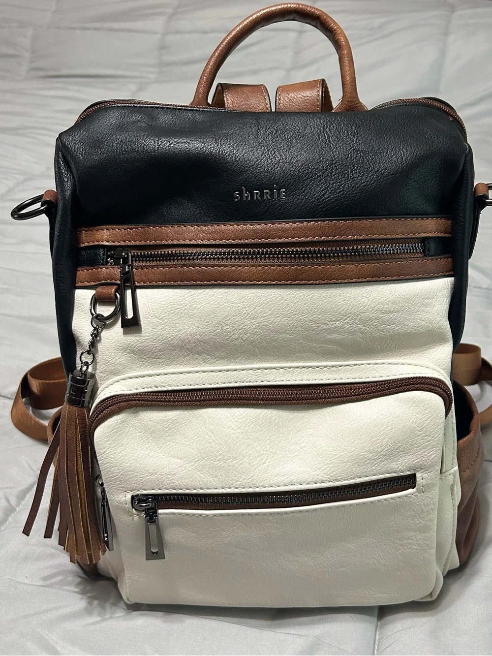 ❤️SALE❤️ Shrrie Vegan Leather Backpack Neutral Cream Brown Travel Laptop Bag